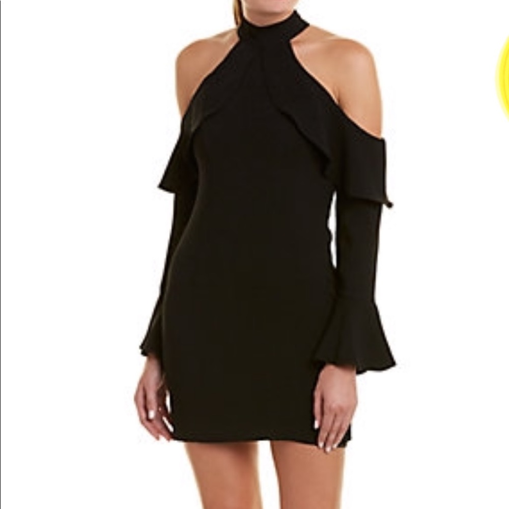 Black Bardot cold shoulder mini dress